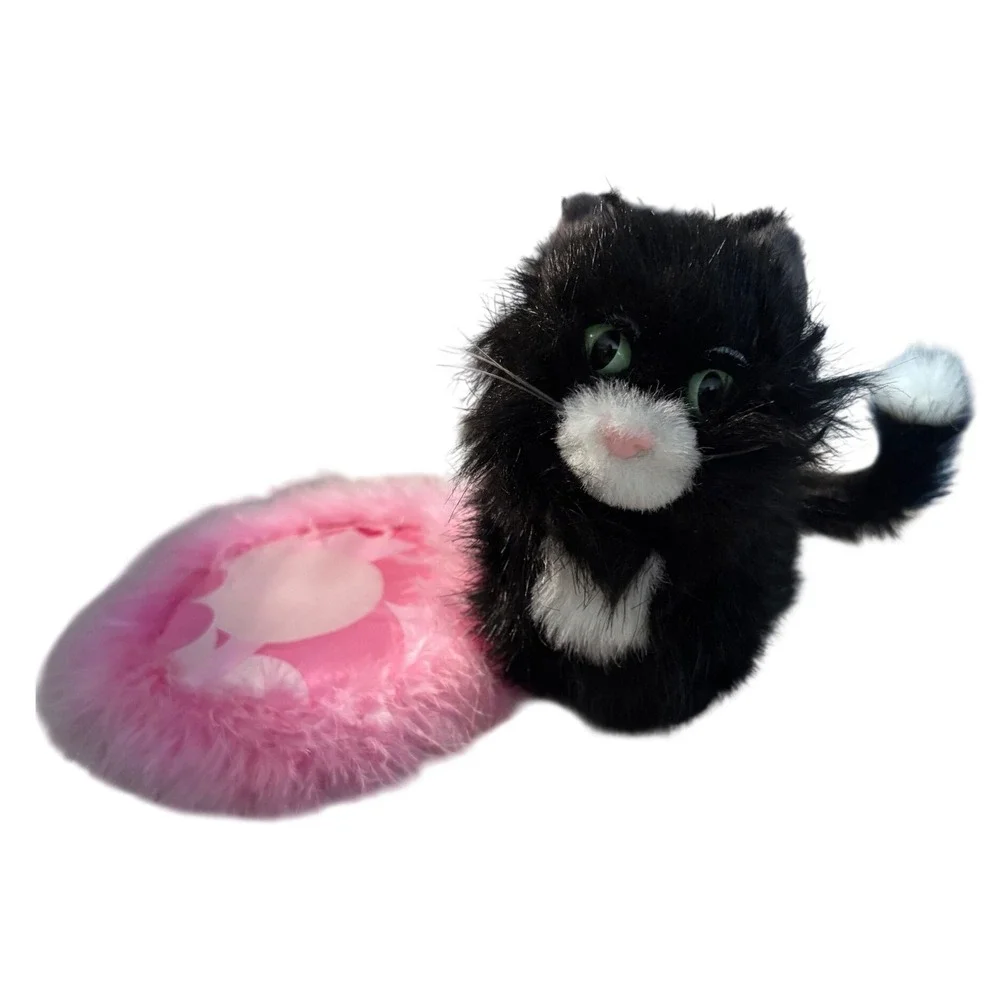 American Girl Licorice Tuxedo Cat Plush Black Fur Pink Butterfly Feather Bed